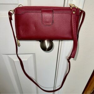 Dark Red Crossbody Bag Wristlet Wallet with Cell Phone Holder